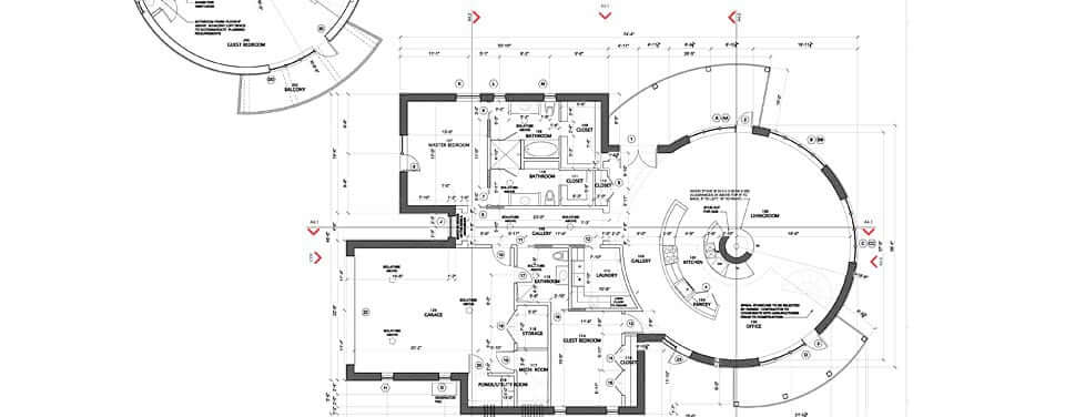 A circular floor plan of a house designed by an architect.