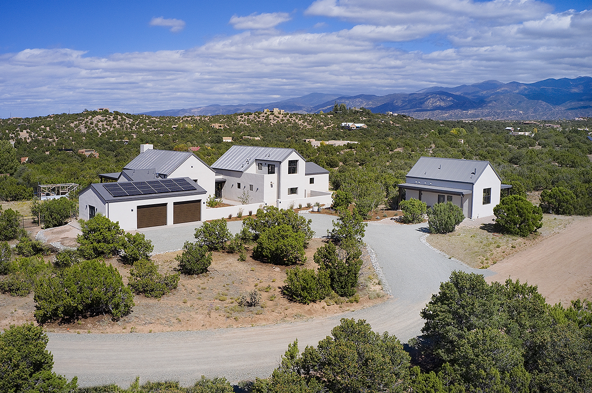 An architect's aerial view of a house in the mountains near Santa Fe.