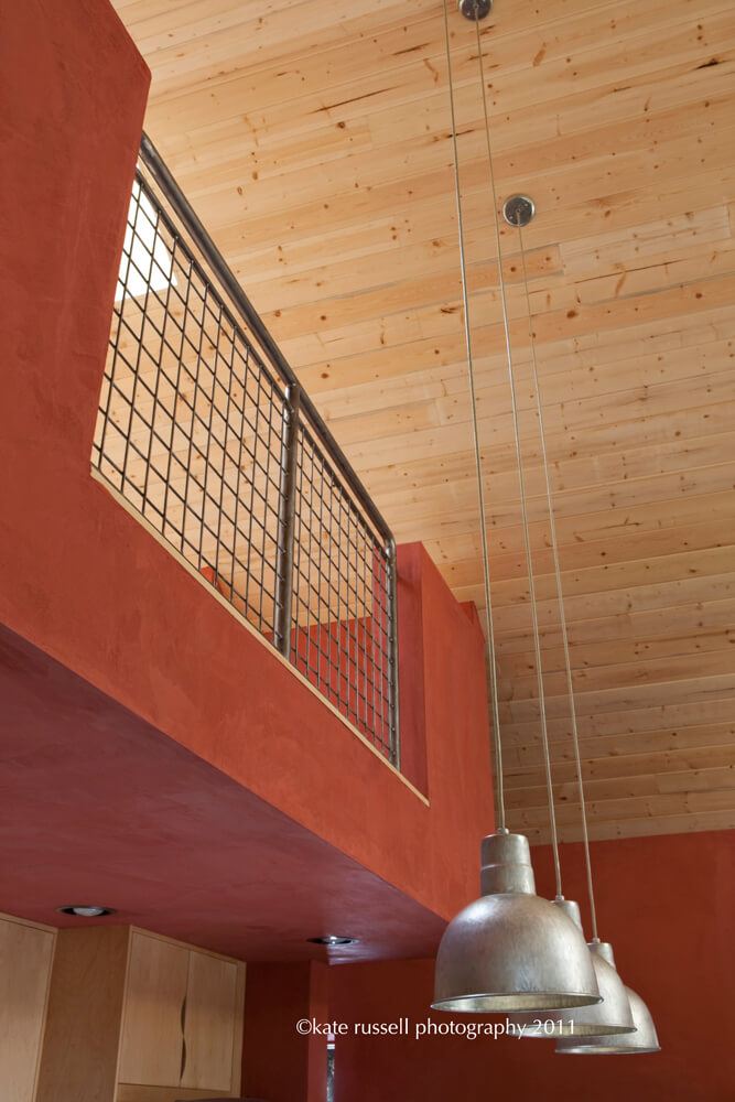 A wooden ceiling in a Santa Fe kitchen.