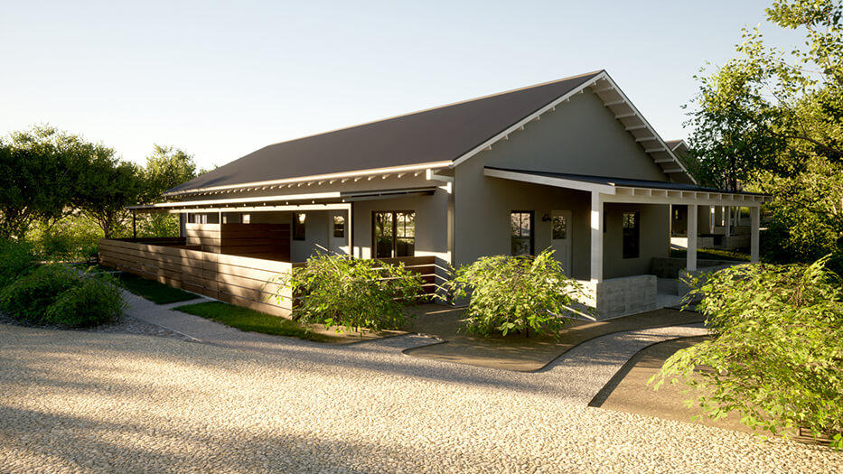 3D rendering of a house designed by a home designer.